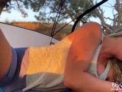 Teen Blonde with Big Ass Fucks in an Open Tent while Camping - Amateur Couple BlondeAdobo Thumb